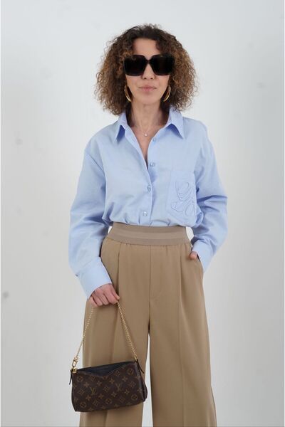 Zelish My Sister Синя сорочка з вишивкою на кишені