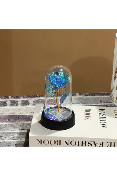 choice2 ضوء وردة زرقاء جميل وواقعي المظهر، مصباح ليلي على شكل وردة، زهرة أبدي...