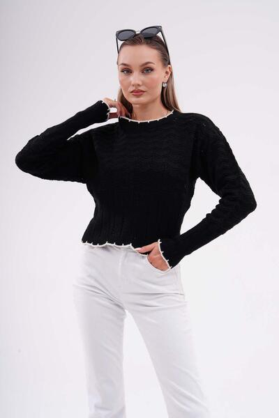 ŞİMAL Γυναικείο πουλόβερ πλεκτό με ριγέ γιακά - 245142