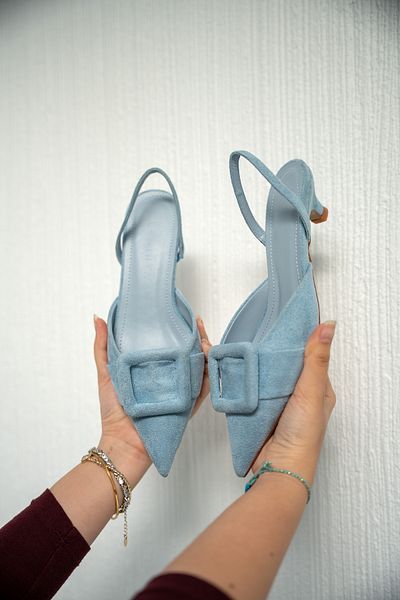 LAMİNTA Pantofi cu toc pentru femei Nicole Baby Blue din piele intoarsa