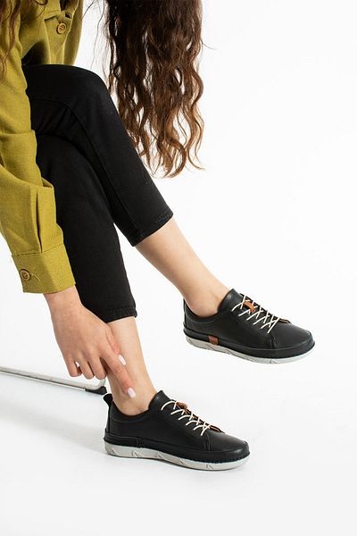 Getcho Pantofi sport casual negri din piele naturală Banas pentru femei – talpă confortabilă, design modern