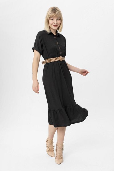 ŞİMAL Women's Straw Belt Long Dress
