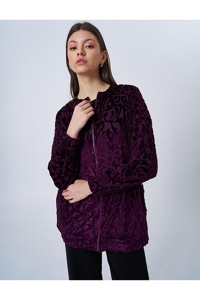 Kayra Patterned Crew Neck Jacket Plum