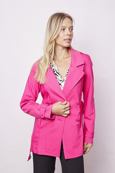 Jument Women's Double Breasted Wrap Belted Lightweight Lycra Fabric Trench Coat Jacket-Fujya