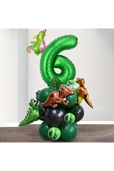 Choice بالونات ديناصور أخرى مكونة من 6 قطع، 26 قطعة، بالونات رقمية خضراء، لحف...