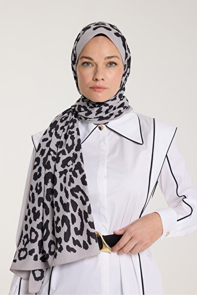 PURESCARFS Pure Tone Shawl - Leopard Pattern - Soft Gray - Black