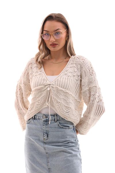 ŞİMAL Tricotaj cu model Cardigan de damă - Detaliu cu șnur, tricotat 245138