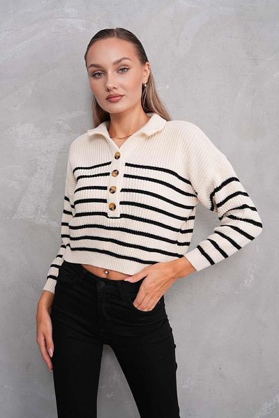 ŞİMAL Cardigan tricotat pentru damă, cu model în dungi, cu închidere cu nasturi 245198   -