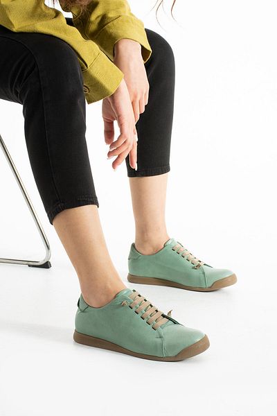 Getcho Hand Women's Genuine Leather Green Mink Casual Shoes