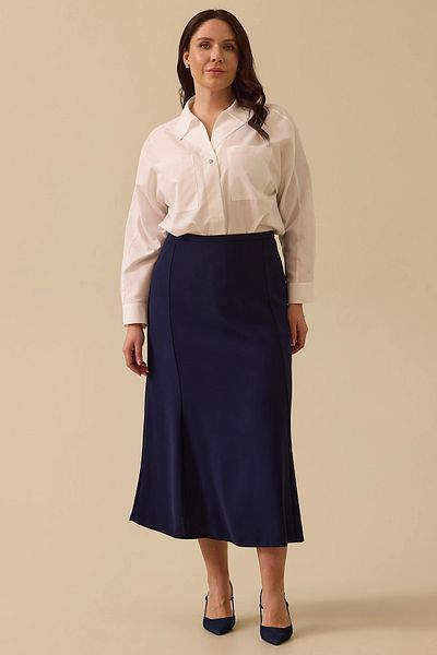 Gala-Xi Galaxi Women's Large Size Classic Cut Midi Skirt 4002 Navy Blue