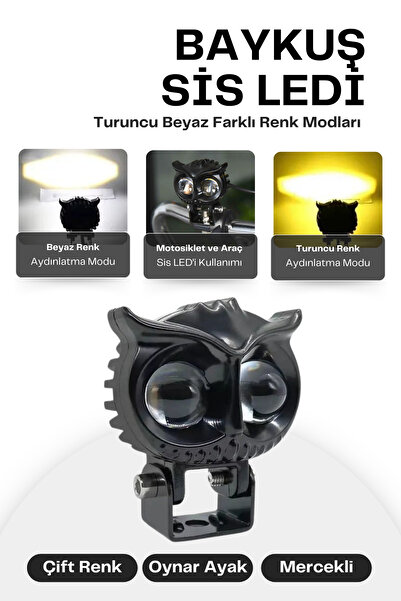 APEXİ Baykuş Led Sis Farı Turuncu-Beyaz Renk Modları MOTO-OFFROAD-SUV-İŞ MAKİ...
