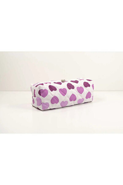 Zaviera Едно отделение голяма розова чанта за грим с мотив на сърце