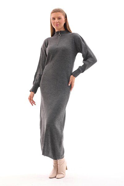 ŞİMAL Kadın Fermuar Detaylı Uzun Elbise 245032 -