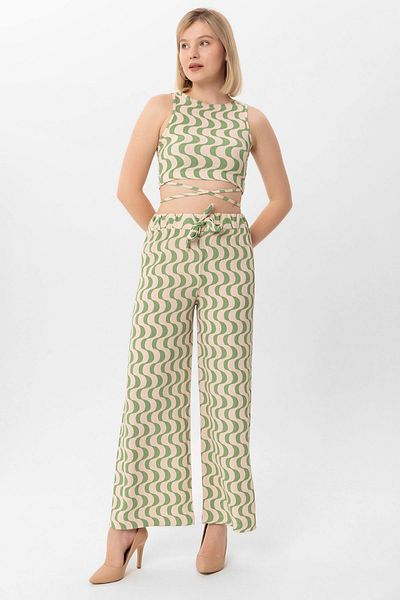 ŞİMAL Women's Pattern Crop Pants Double Set 250054