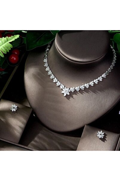 VİYA Pearl Zirkon Taşlı Yıldız Takı Seti Kolye Küpe Hediye Set