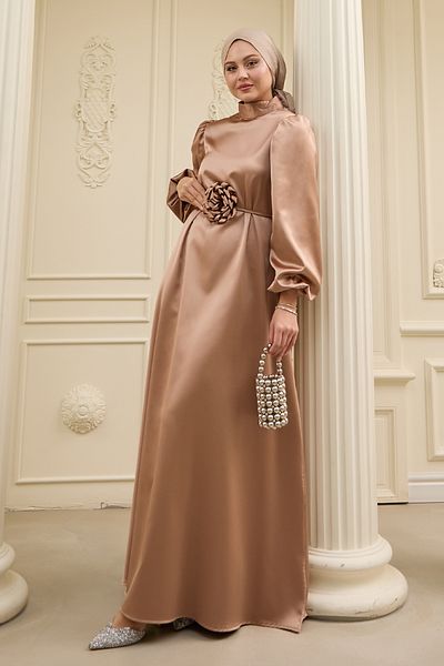 InStyle Ροζ Λεπτομέρεια Camel Satin Φόρεμα