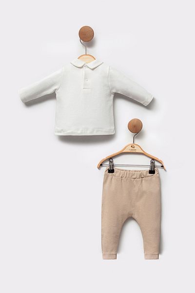 Cassiope Soft Cotton Polo Collar Teddy Bear Embroidered Holiday 2-Piece Bottom Top Baby Boy Set