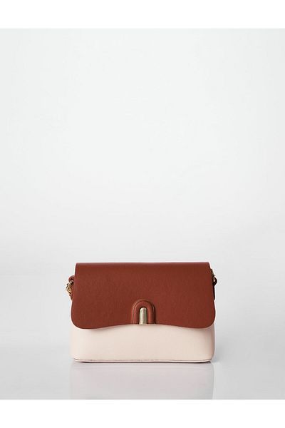Kayra Closed Baguette Bag - Tan-Cream