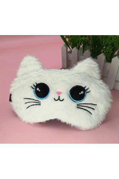 SS HOME CONCEPT White Cute Kitten Sleeping Glasses, Plush Sleeping Eye Patch