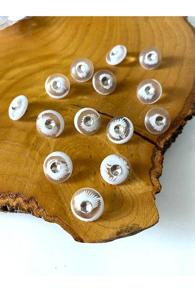 canan dizayn 14 mm (23 Boy) Stoned White-Transparent Button12 Pieces