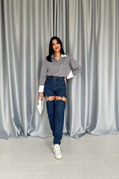 MRA Fashion Blue Strappy Two Piece Jeans Trousers