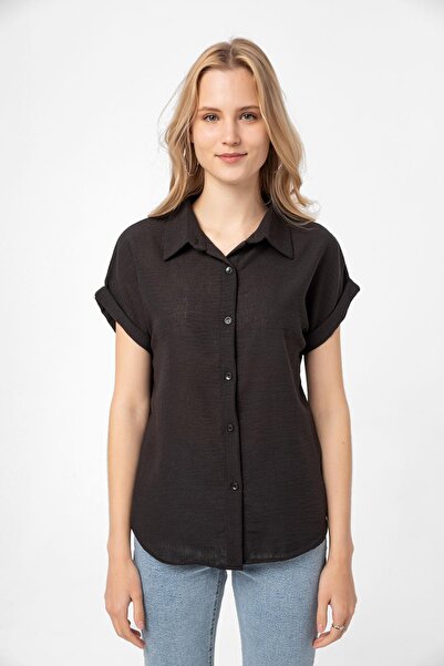 ŞİMAL Linen Shirt - Women's Short Sleeve Model
