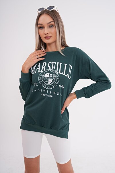 ŞİMAL Γυναικείο φούτερ με λεπτομέρεια εκτύπωσης και λεπτομέρεια με σχισμή με δύο κλωστές 255034 -