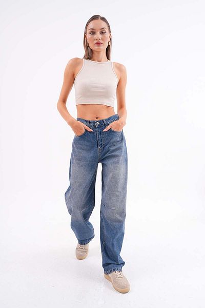 ŞİMAL Pantaloni de damă din denim cu detaliu curea în talie 250157   -