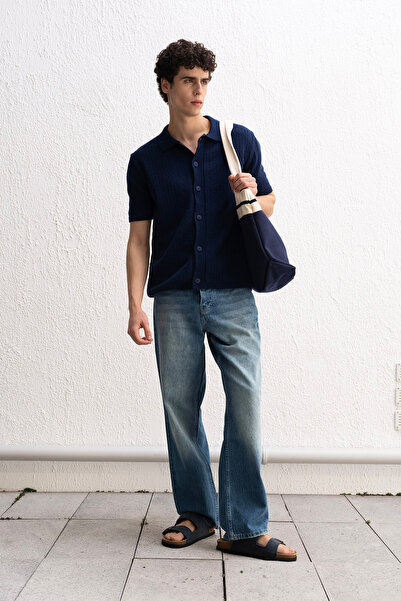 GIESTO СВІТЛО-СИНЯ СОРОЧКА З ПАЛЬМОВИМ ВІЗЕРУНКОМ