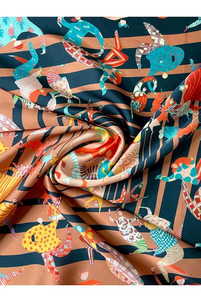 Bolder Scarf Brown/Navy Blue Figured Scarf 100*100