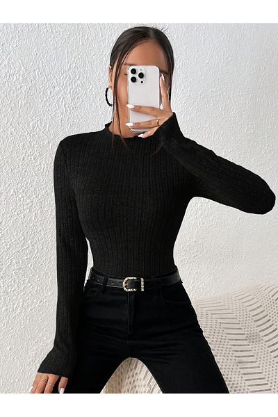 MODA Γυναικείο γιακά μακρυμάνικο εύκαμπτο κορμάκι με μαλακή υφή