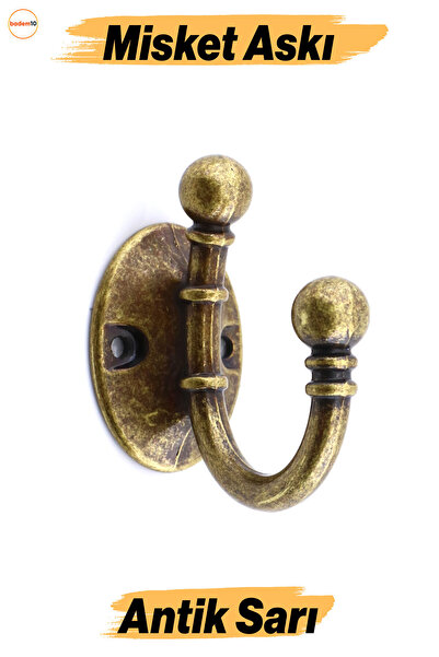 Badem10 Misket Askı Antik Sarı Vestiyer Dolap Askılık Askılığı Duvar Banyo Mutfak Elbise Çanta Askısı