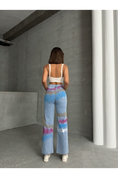 ADA MODA Blugi evazati elastici cu aspect colorat