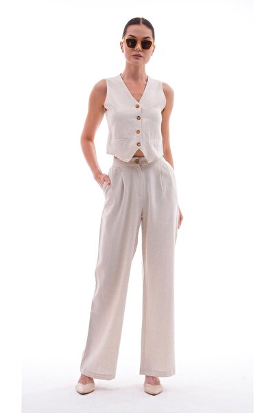 ŞİMAL Women's Trousers Vest Linen Double Set 250447 -