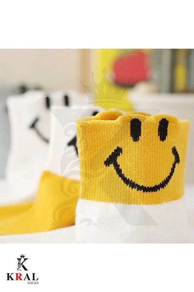 KRAL SOCKS Set de șosete anti-transpirație din bumbac pentru femei (5 PERECHI) Quarter Socket Soft Smiley Face