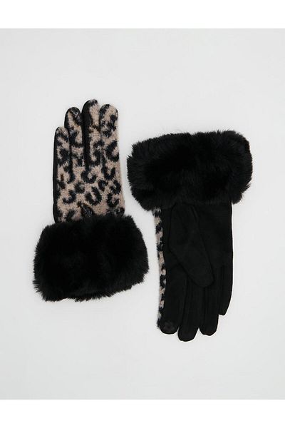 Kayra Leopard Patterned Beige Gloves