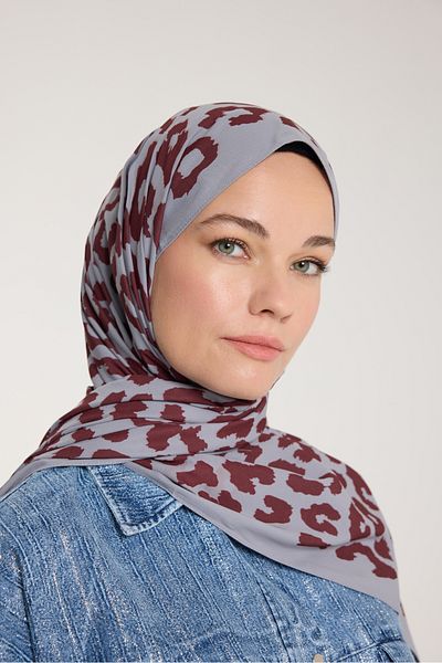 PURESCARFS Pure Tone Shawl - Λεοπάρ μοτίβο - Ασημί - Μπορντό