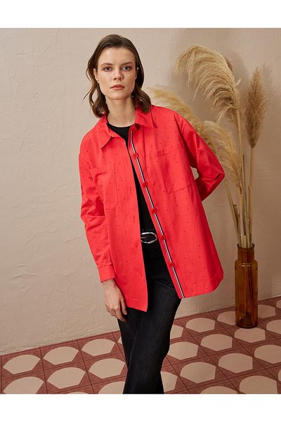 Kayra Double Pocket Hotfix Printed Blouse Red
