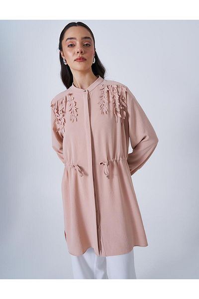 Kayra Powder with Waist Shirred Judge Collar Tunic