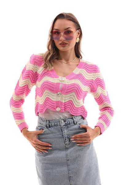 ŞİMAL Zigzag Patterned Women's Knitwear Cardigan - Metal Button Detail 245028