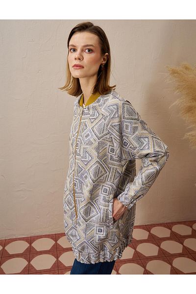 KYR Κρεμ μπουφάν Jacquard με γεωμετρικό σχέδιο