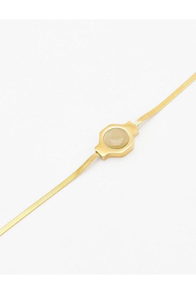 Kayra Minimal Figured Flat Steel Bracelet Gold