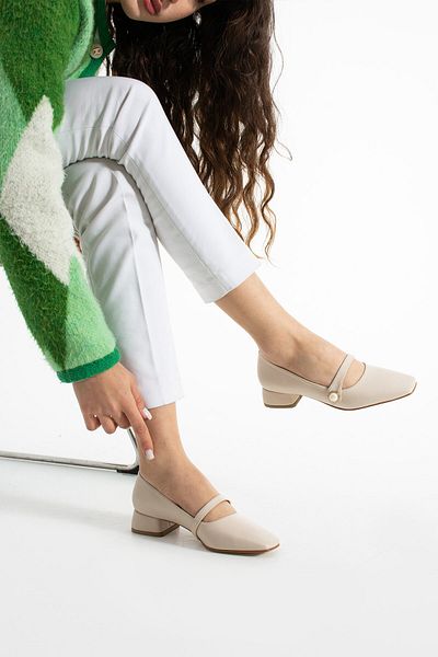 Getcho Pendle Women's Beige Low Heeled Shoes – Classic Model Suitable for Comfortable, Daily and Office Use
