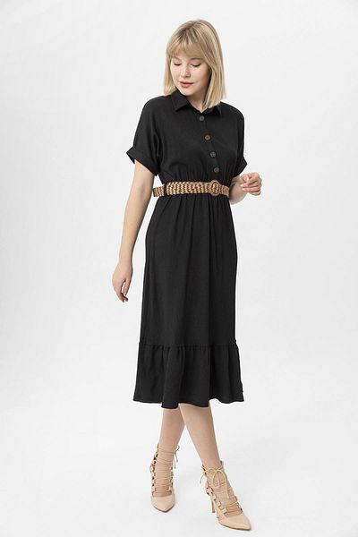 ŞİMAL Women's Straw Belt Long Dress