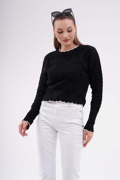 ŞİMAL Γυναικείο πουλόβερ πλεκτό με ριγέ γιακά - 245142