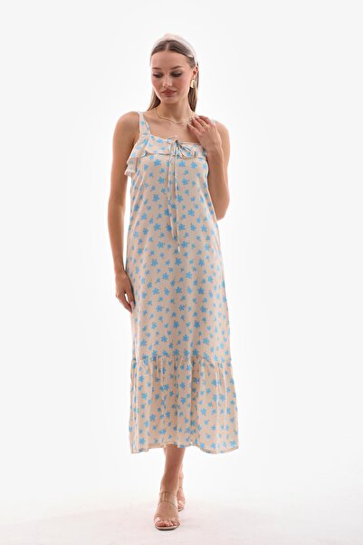 ŞİMAL Rochie lungă pentru femei cu imprimeu floral și detalii cu volane 250279 -