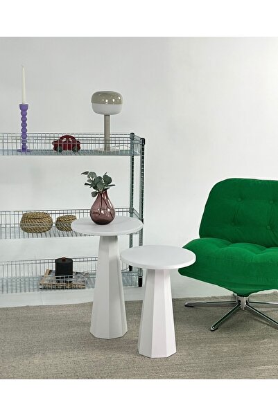 kuppdesign Lilyum Lake Mantar Sehpa Beyaz Ikili Set (47-57 CM)