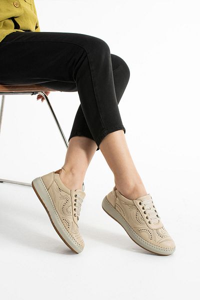 Getcho Ohen Pantofi sport de zi cu șireturi pentru femei Culoare bej Talpă ortopedică Model ușor pentru mers confortabil