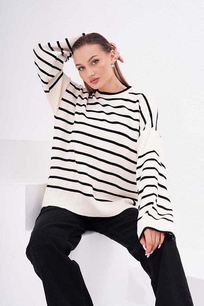 ŞİMAL Striped Oversize Knitwear Sweater - Slit Detail 245155