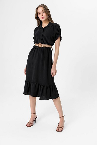 ŞİMAL Women's Straw Belt Detailed Long Dress240233 -